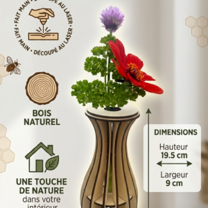 Vase Soliflore Élégance en Bois | Petit Vase Design 3D Courbé Découpé Laser | Déco Table Scandinave Moderne pour Fleur Unique